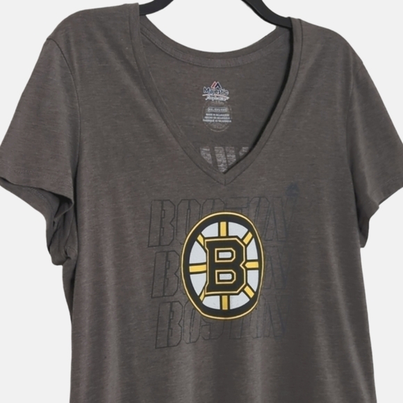 Majestic Boston Bruins Women's Short Sleeve V-Neck Gray T-Shirt Size XXL - Picture 3 of 6